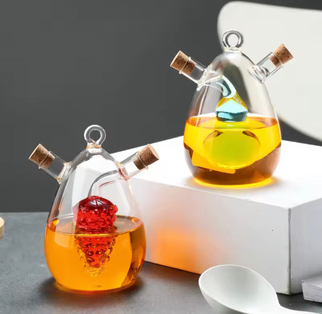 2 In 1 Glass Oil Bottle , Multipurpose Glass Bottle Jar, Creative Double Mouth Glass Seasoning Oil Pot, Double Oil Dispenser With Cork 2 In 1 Glass Oil Bottle , Multipurpose Glass Bottle Jar, Creative Double Mouth Glass Seasoning Oil Pot, Double Oil Dispenser With Cork